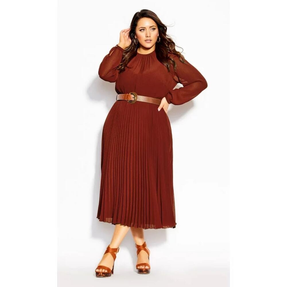 New City Chic Love Pleat Midi Dress in Garnet Women's Size XXL/ 24